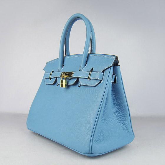 Replica Hermes Birkin 30CM Togo Leather Bag Light Blue 6088 On Sale